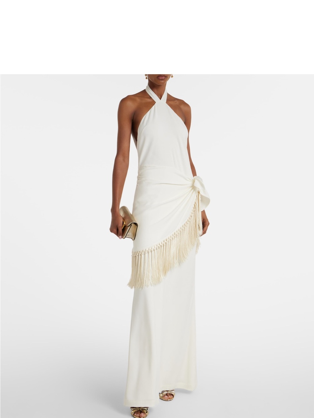 Ivory Halter Maxi Dress with Fringe Detail